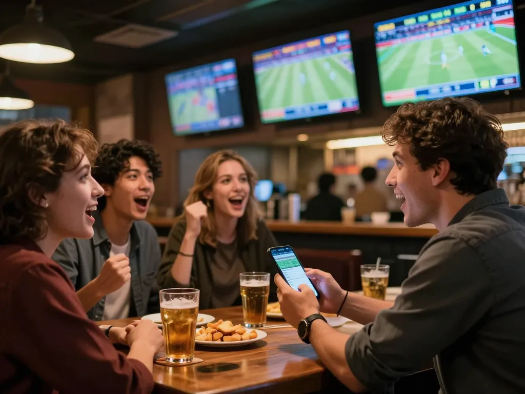 Excited sports betting fans engage in cược thể thao while watching live events on multiple screens