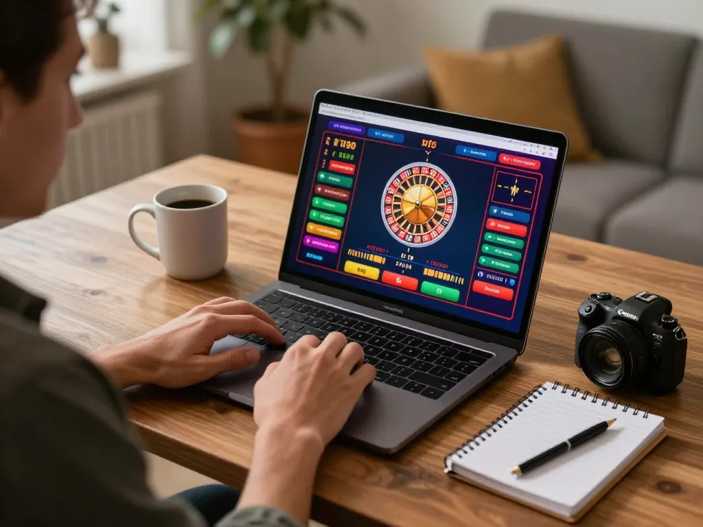 Player exploring qh88eu roulette options on a laptop with warm home ambiance