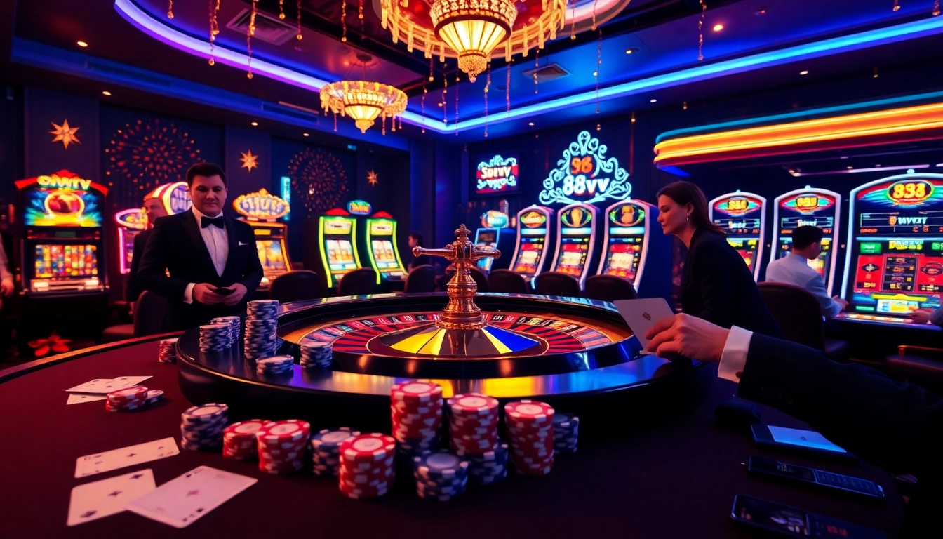 Experience the thrill of 88vv with exciting casino games including roulette, poker, and vibrant slot machines.