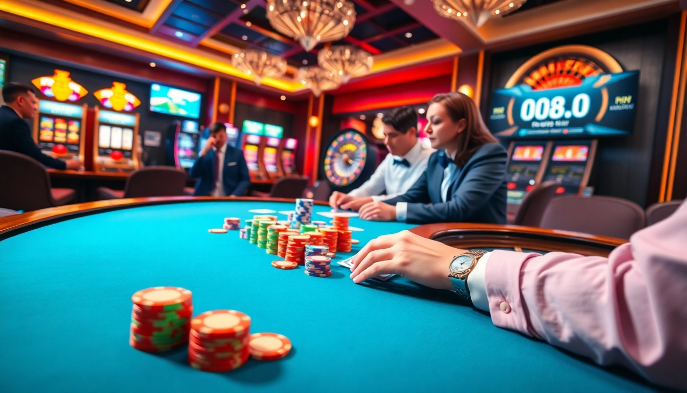 Experience the thrill of the casino at Trang chủ RR88 with vibrant gaming tables and excited players.