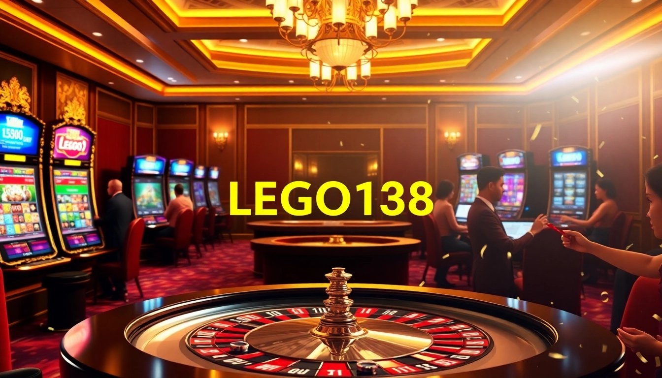 Featuring the exciting gambling interface of lego138 daftar, showcasing slot machines and roulette wheels.
