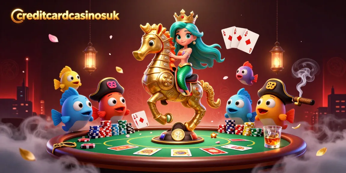 Engaging scene showcasing the creditcardcasinosuk mermaid princess and her seahorse, interactive gaming elements.