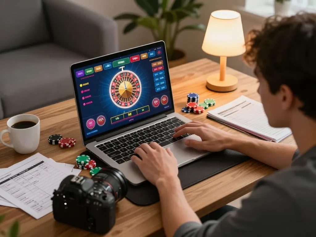 Engaging in a thrilling online 99Win game from the comfort of home, showcasing strategy notes and vibrant gameplay.