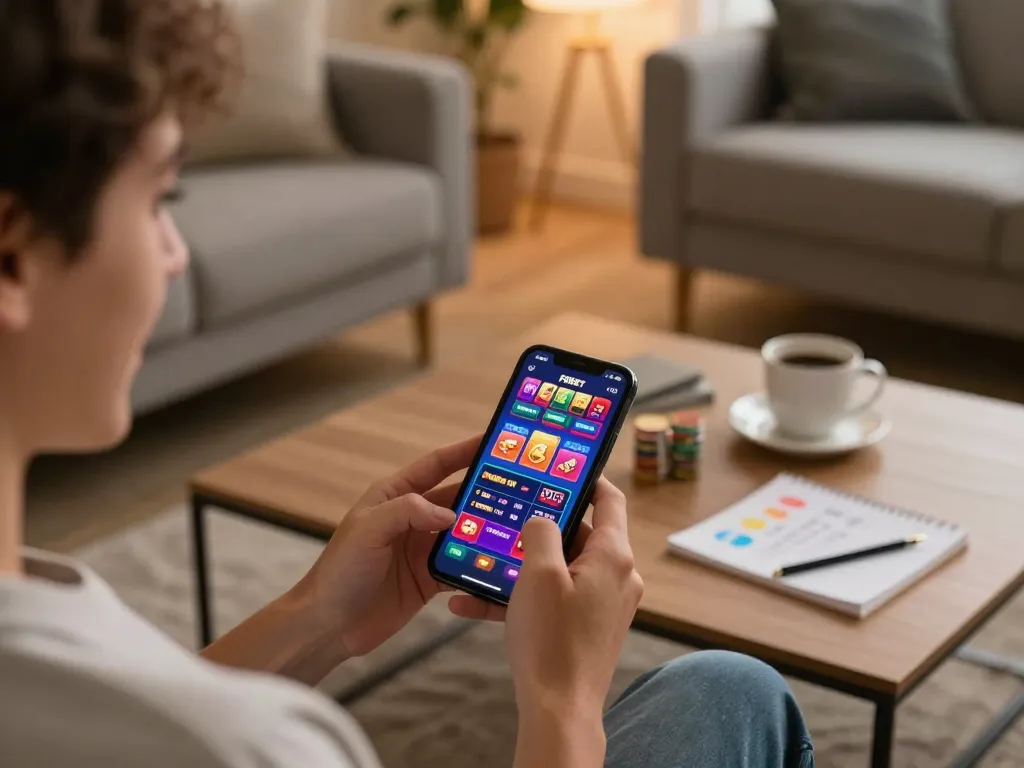 Experience thrilling mobile gaming with F8BET app in a cozy home setting.