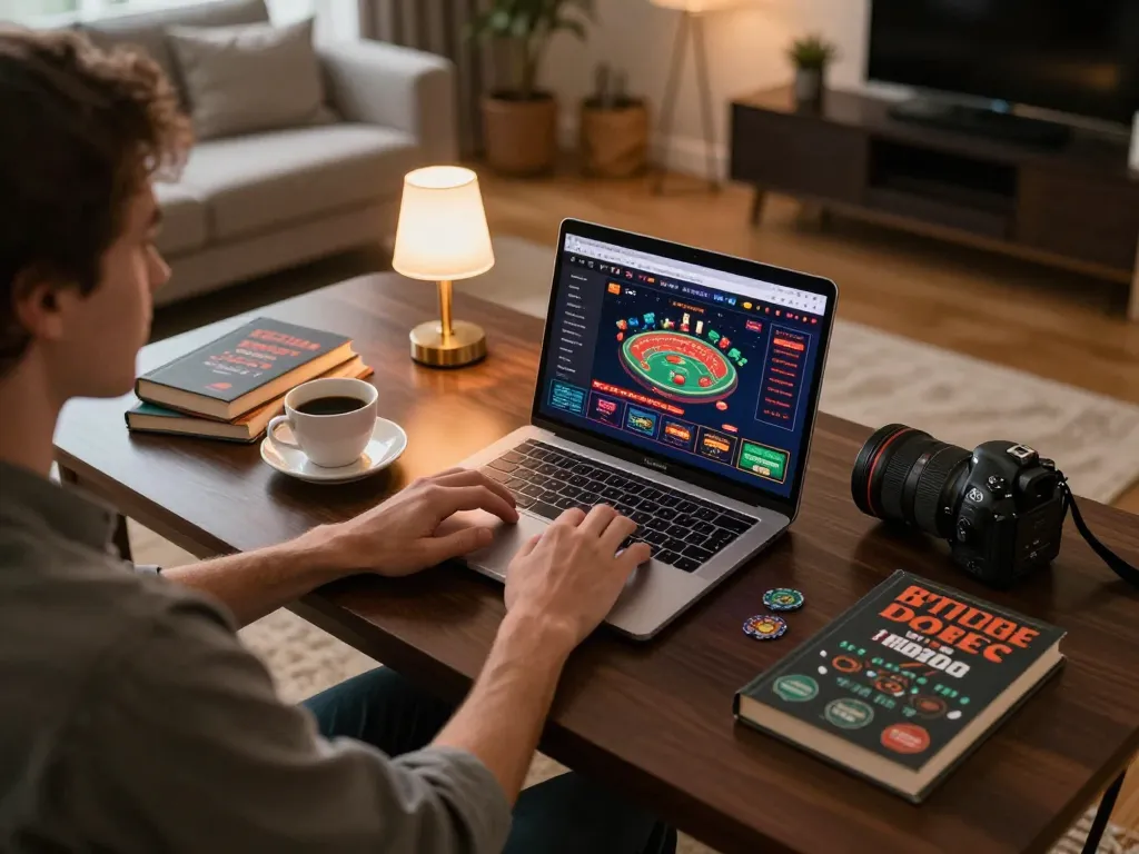 Engaging in online casino gaming with 789f nhà cái on a stylish home desk setup