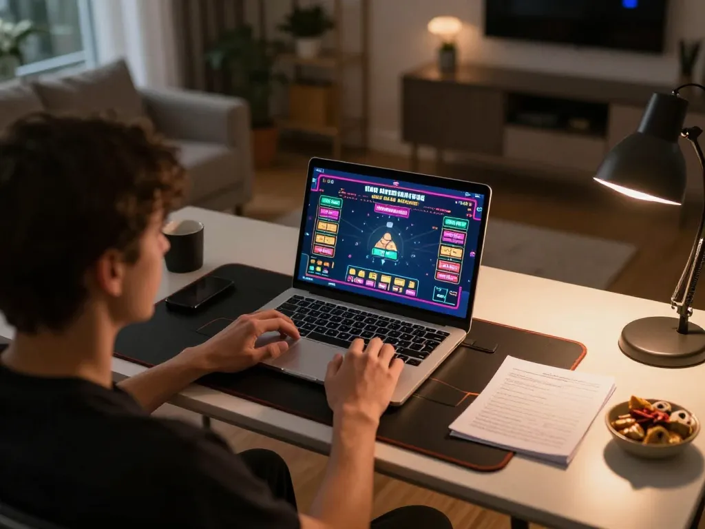 Engaging in live dealer games at nhà cái kuwin from a cozy home setup, with vibrant gaming interface visible