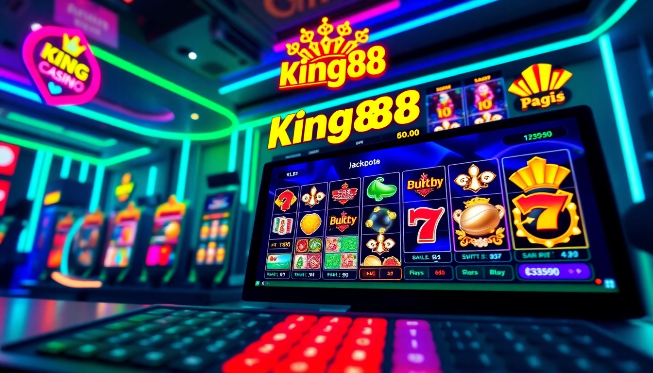 Engaging online casino interface of king88 showcasing vibrant slot games and jackpot.