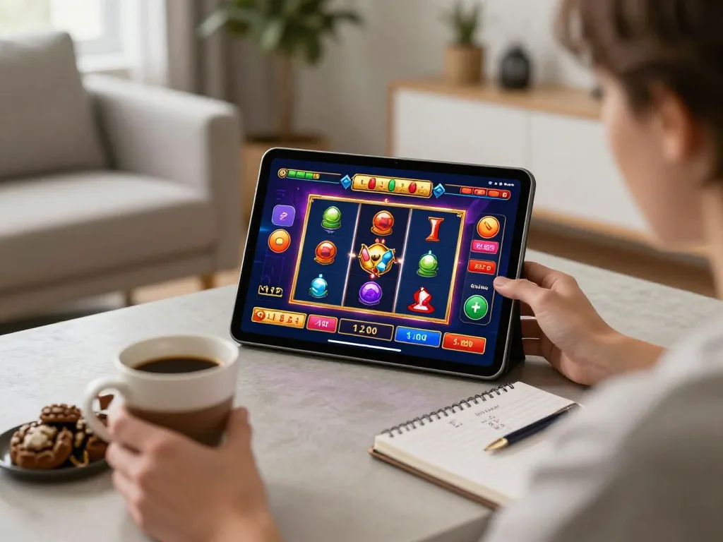 Player engaging in online casino games with snk88 tablet in a cozy home setting.