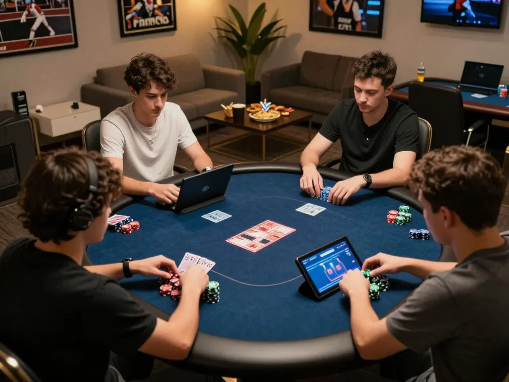 Play engaging online poker with friends in a cozy gaming setup featuring to288 strategies and chip stacks.