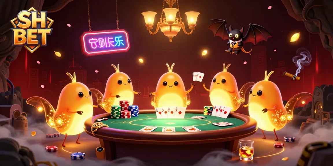 Win big with SH BET in this vibrant, dynamic casino scene featuring glowworms and gaming elements.