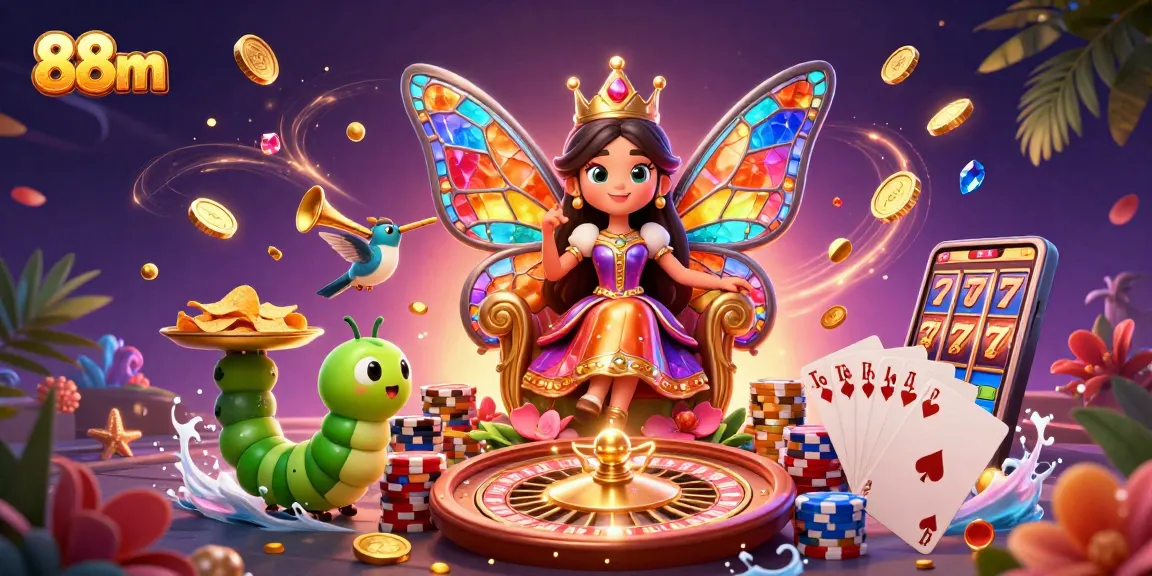 Experience the excitement of 88m with vibrant casino elements in a magical 3D scene.