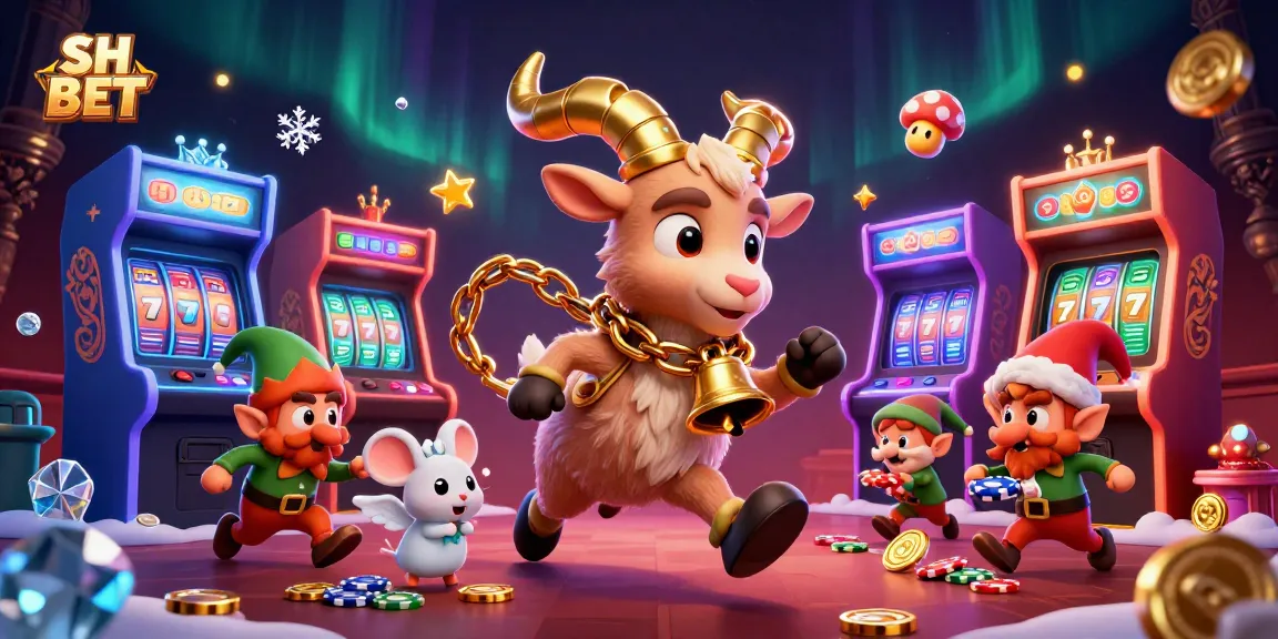 Experience thrilling wins at SH BET with a festive casino scene featuring Krampus, elves, and game elements.