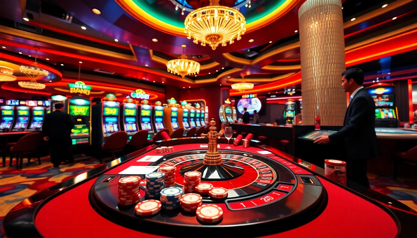 Experience the thrilling atmosphere of gambling at 3Dbet with vibrant casino tables and excited players.