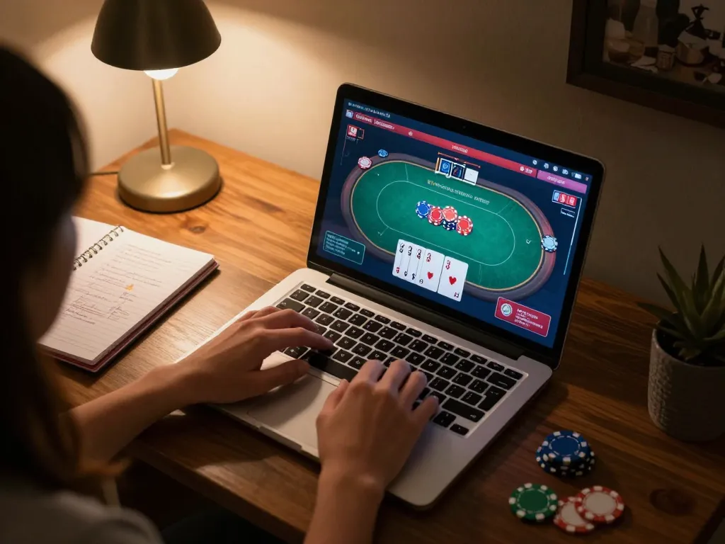 Player engaging in online casino gaming at home with kp88vip platform visible on the screen