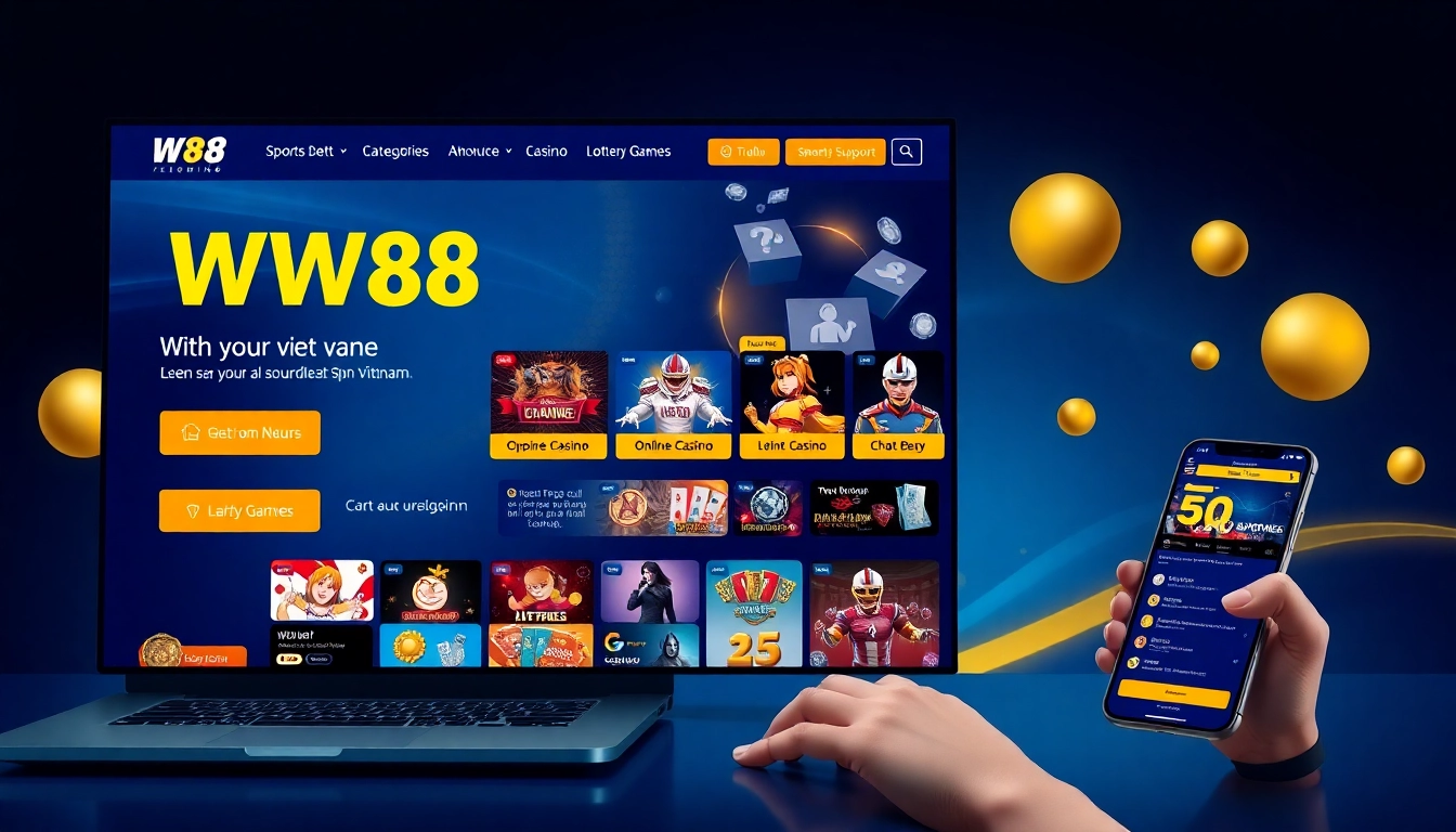 Exciting WW88 online gaming interface showcasing casino, sports betting, and lottery games.