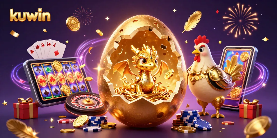Experience thrilling kuwin gaming with a golden dragon and vibrant casino elements in a celebratory scene.