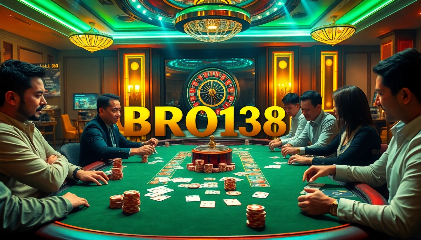 BRO138: Promo akhir tahun Toto Slot Terbaru Murah Hanya 10.000 showcasing a lively poker scene with colorful chips and cards.