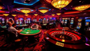 SODO casino players engaging in an exciting poker game at a luxurious gambling table.