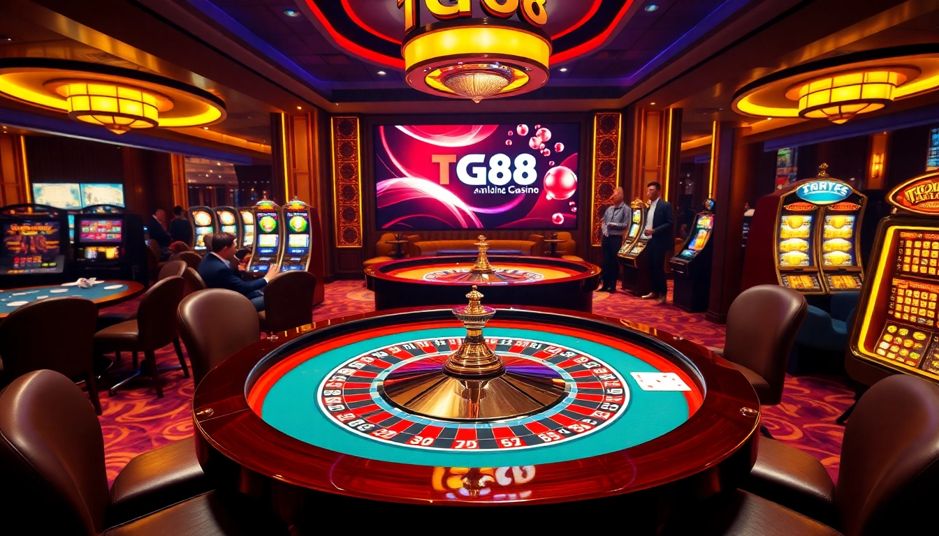 Experience exhilarating gameplay at https://tg88pro.com/ roulette table, with vibrant chips and lively players.
