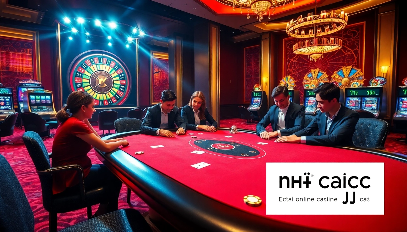 High-stakes poker players engaging at a luxurious table, embodying the excitement of nhà cái kjc.