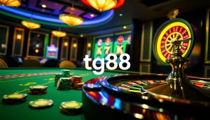 Experience excitement with tg88 at a luxurious casino table featuring vibrant chips and roulette wheel.