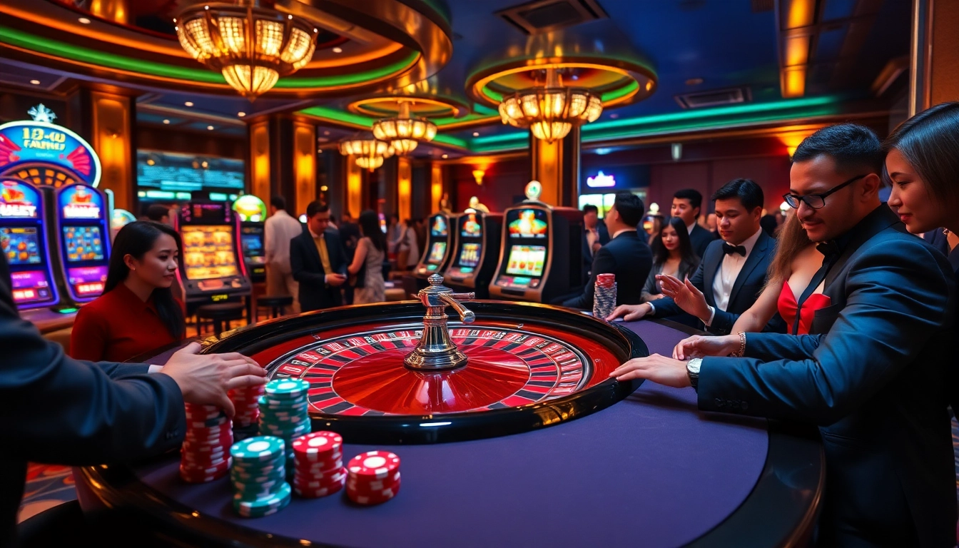 Players enjoying thrilling roulette and slot games at 13win con casino.