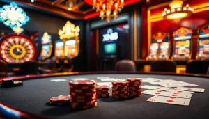 Experience the thrill of Xin88 with vibrant casino gaming scenes featuring poker chips and a roulette wheel.