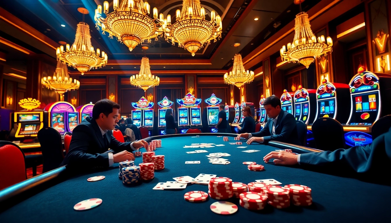 Players strategizing at SODO CASINO 66 poker table with vibrant chips and elegant atmosphere.