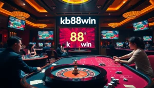 Players enjoying games at a luxurious casino scene, highlighting k88win's exciting atmosphere.