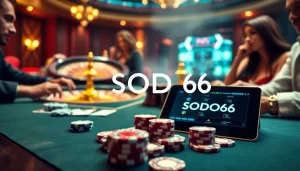 Catching a thrilling moment at SODO66 casino poker table with chips and cards.
