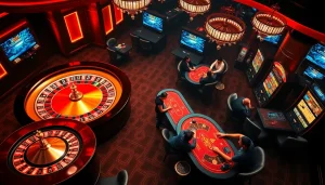 SODO66's luxurious casino scene showcasing roulette and poker excitement with online gambling elements.